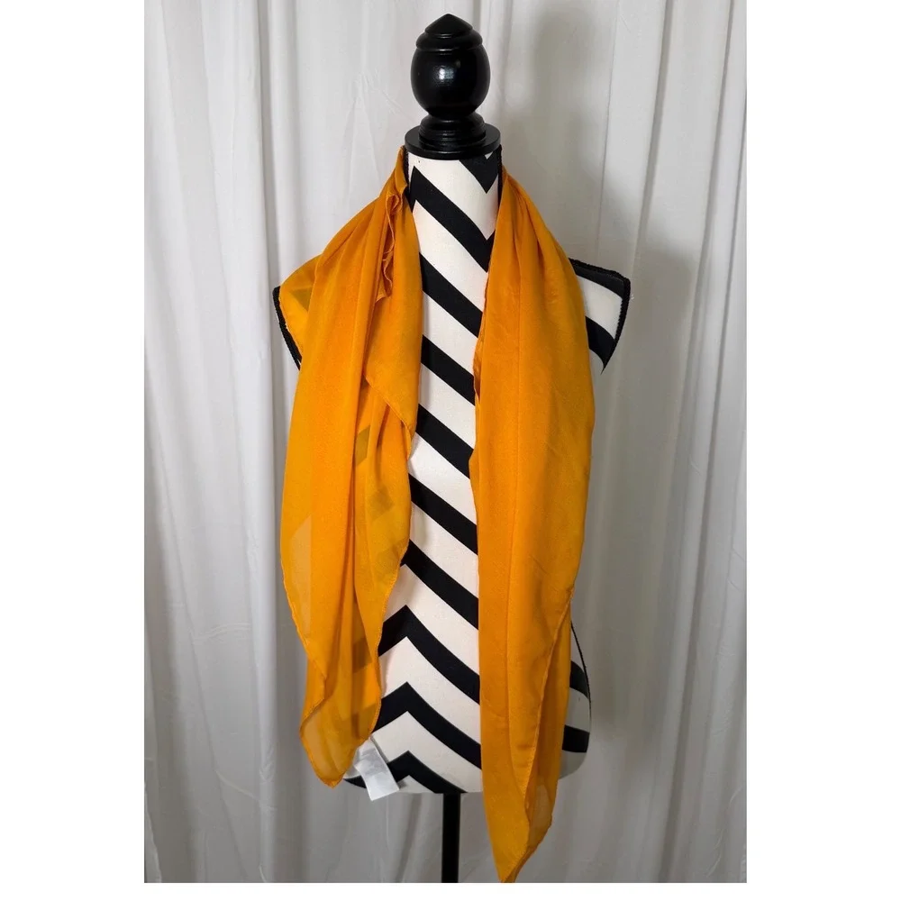 H&M Mustard Yellow Square Scarf Lightweight Solid Semi-Sheer Fall Chic 115-28